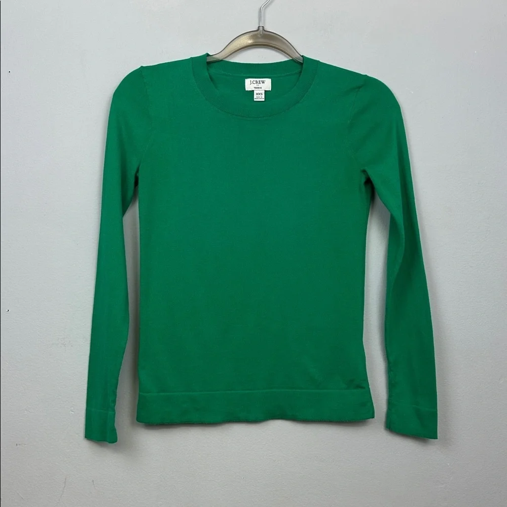 J. Crew Teddie 100% Cotton Crewneck Sweater Kelly Green Sz XXS